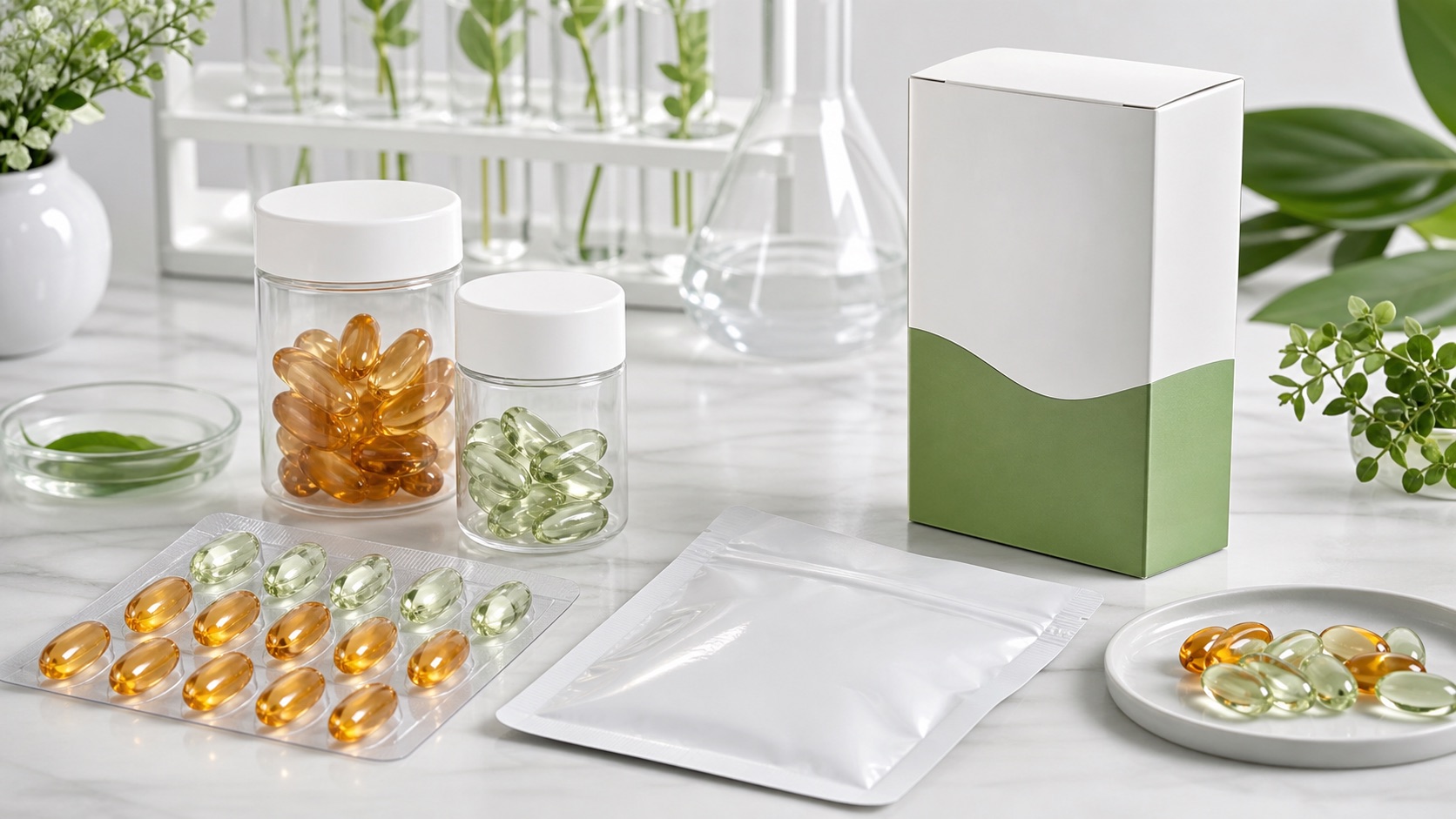 Facial serum capsule packaging routes for trial packs and travel kits