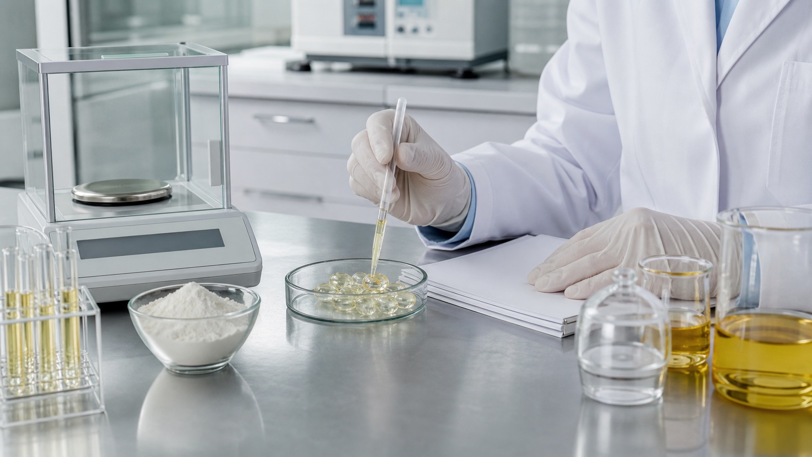 Facial serum capsule feasibility check with laboratory oil and softgel samples