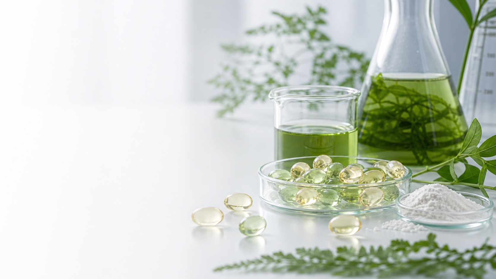 Plant-based omega-3 softgel capsules with algae oil and starch powder